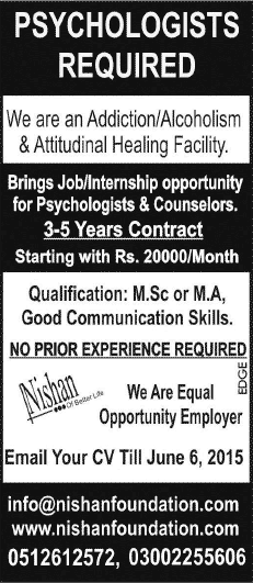 Psychologists & Counselor Jobs in Islamabad 2015 June Latest at Nishan Rehab Center