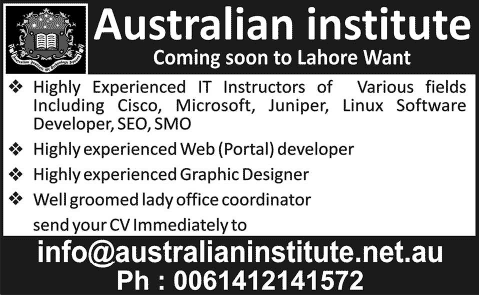 IT Instructors, Web Developer, Graphic Designer & Coordinator Jobs in Lahore 2015 June Australian Institute