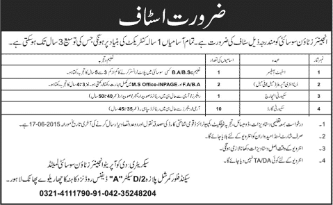 Engineers Town Society Lahore Jobs 2015 June Estate Officer, Data Entry Operator & Security Guards / Incharge