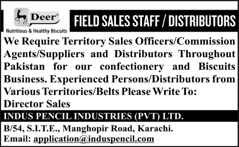Sales Officer Jobs in Pakistan 2015 June at Deer Biscuits - Indus Pencil Industries