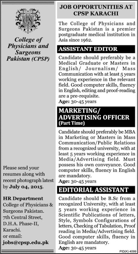CPSP Karachi Jobs 2015 June Assistant Editor, Marketing Officer & Editorial Assistant