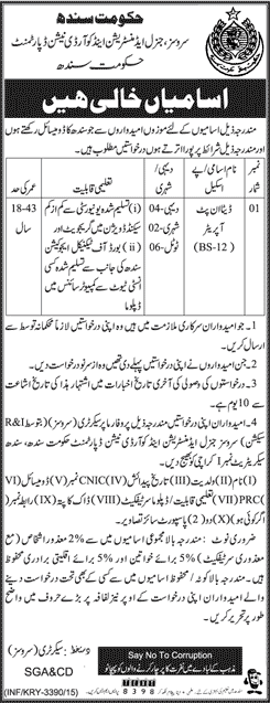 Data Entry Operator Jobs in Services General Administration & Coordination Department Karachi 2015 October