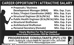 Progressive Consultants Pvt Ltd Lahore Jobs 2015 October Draftsman, Civil Engineers & Others