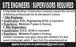 Civil Engineering Jobs in Lahore 2015 October as Site Engineer / Supervisor in Construction Company