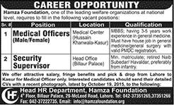 Hamza Foundation Lahore Jobs 2015 October Medical Officers & Security Supervisor Latest