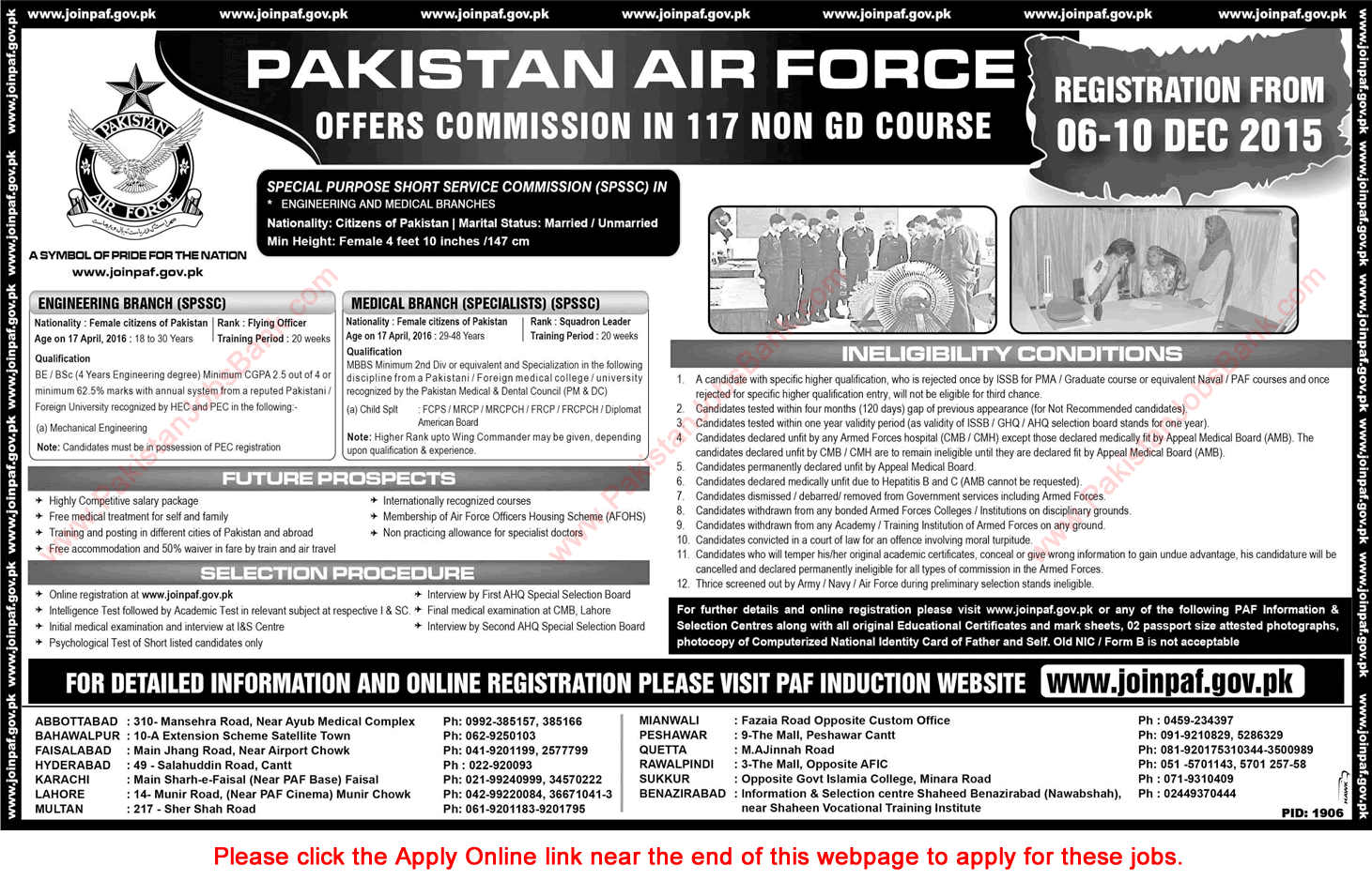 Join Pakistan Air Force December 2015 Online Registration PAF SPSSC Commission in 117 Non GD Course Latest