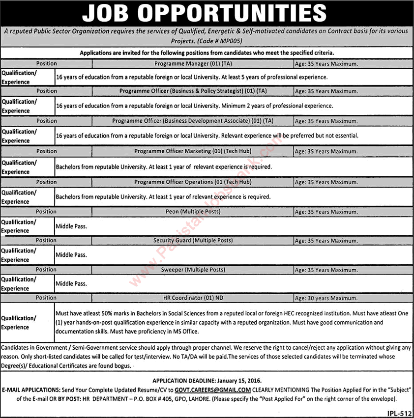 PO Box 405 GPO Lahore Jobs 2016 Punjab Information Technology Board Programme Officers & Others Latest