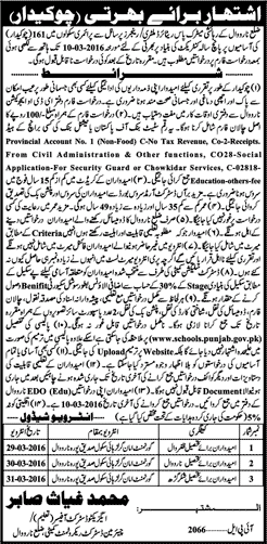 Chowkidar Jobs in Education Department Narowal 2016 February at Government Primary Schools Latest
