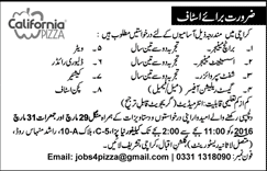 California Pizza Karachi Jobs 2016 March / April Waiters, Delivery Riders, Cashiers & Others Latest