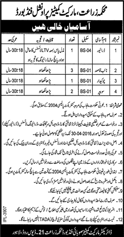 Agriculture Department Lahore Jobs April 2016 Market Committees Provincial Fund Board Latest