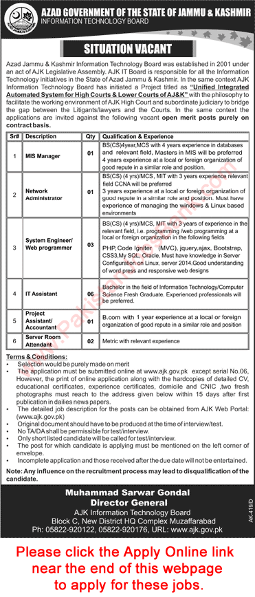 AJK Information Technology Board Jobs May 2016 Apply Online IT Assistants, Software Engineers & Others Latest