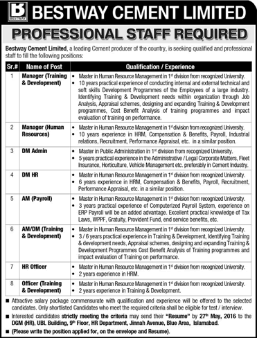 Bestway Cement Jobs May 2016 Managers & Officers Latest Advertisement