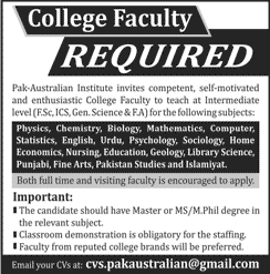 College Teaching Jobs in Lahore May 2016 Faculty Latest at Pak-Australian Institute