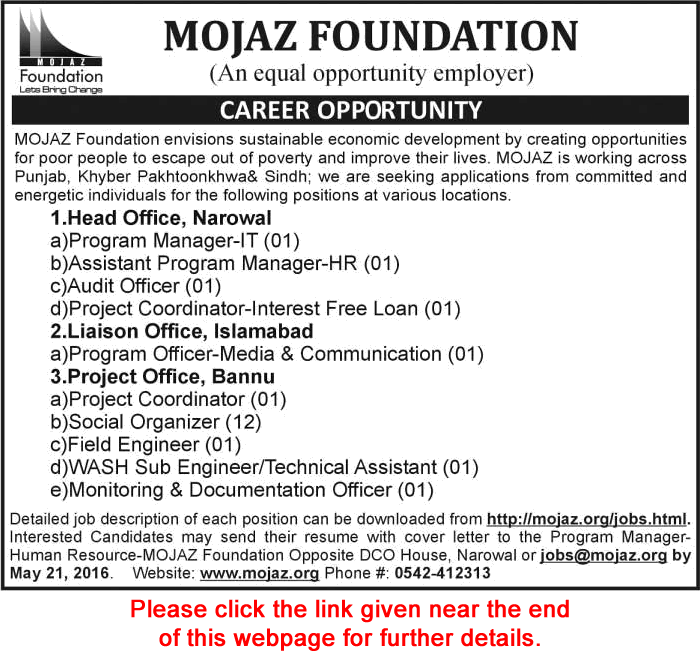 Mojaz Foundation Jobs 2016 May Social Organizers, Managers, Officers & Others Latest