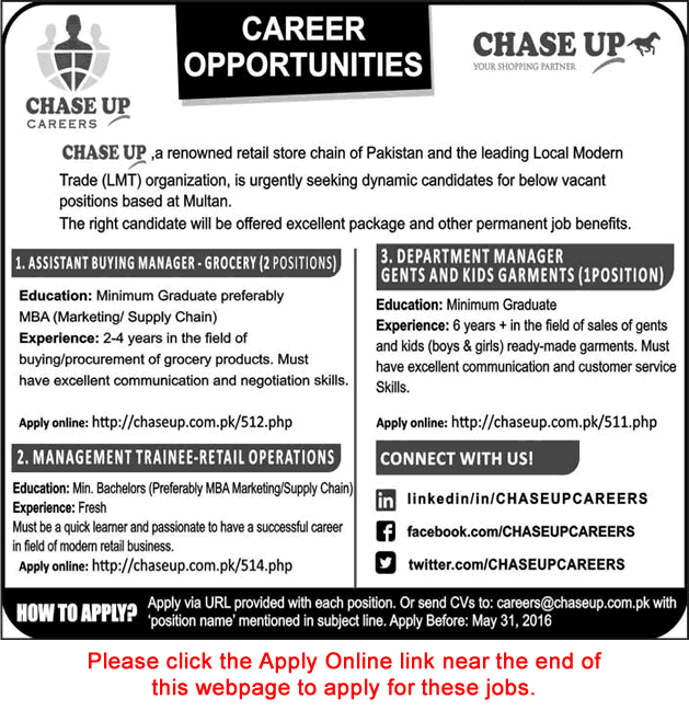 Chase Up Multan Jobs 2016 May Apply Online Management Trainees & Managers Latest