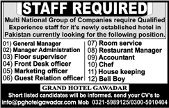 Grand Hotel Gwadar Jobs 2016 July Guest Relation Officer, FDO, Managers & Others Latest