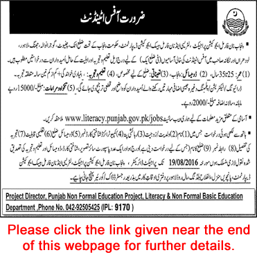 Office Attendant Jobs in Literacy Department Punjab July 2016 August Latest