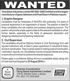 Civil Supervisor & Graphic Designer Jobs in Lahore August 2016 at Toyo Nasic Latest