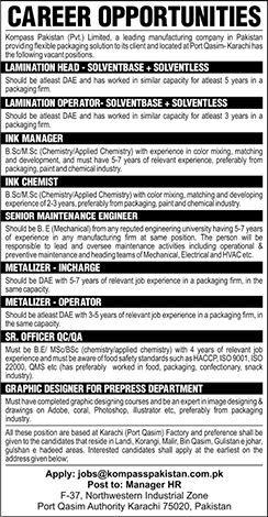 Kompass Pakistan Pvt Ltd Jobs 2016 August Karachi Maintenance Engineer, Graphic Designer & Others Latest