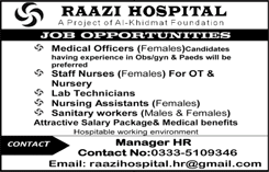Raazi Hospital Rawalpindi Jobs 2017 Medical Officers, Nurses, Lab Technicians & Others Latest