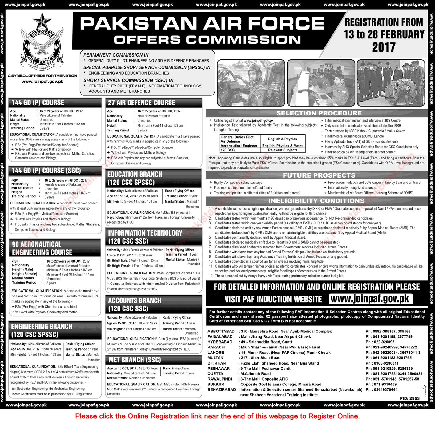 Join Pakistan Air Force 2017 February PAF Online Registration SPSSC, SSC & Permanent Commission Latest