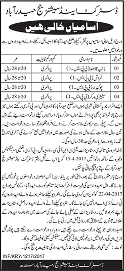 District and Session Court Hyderabad Jobs 2017 March Naib Qasid, Chowkidar, Sanitary Worker & Frash Latest
