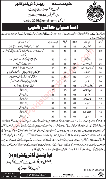 Education Department Shaheed Benazirabad Jobs 2017 May / June Lab Assistants, Clerks & Others Latest