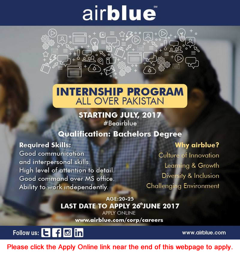 Air Blue Internship Program 2017 June Apply Online Latest Advertisement