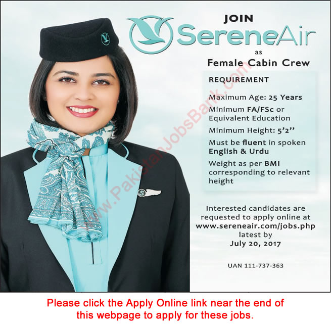 Female Cabin Crew Jobs in Serene Air Pakistan 2017 July Apply Online Latest