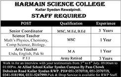 Harmain Science College Rawalpindi Jobs July 2017 Teachers, Coordinators & PTI Latest