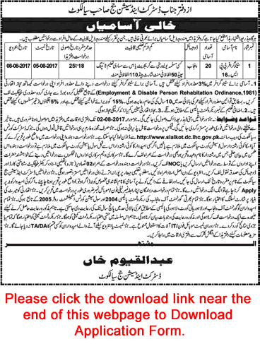 Stenographer Jobs in District and Session Court Sialkot 2017 July Application Form Download Latest