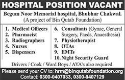 Begum Noor Memorial Hospital Chakwal Jobs 2017 July Medical Officers, Nurses, Dispensers & Others Latest