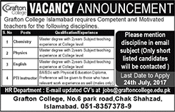 Grafton College Islamabad Jobs 2017 July for Teachers & PT Instructor Latest