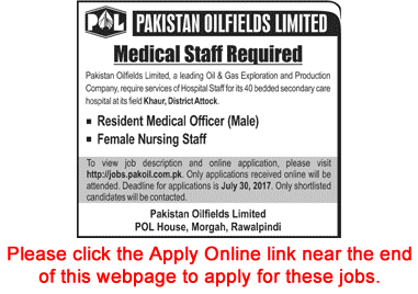 Pakistan Oilfields Limited Rawalpindi Jobs July 2017 Apply Online POL Resident Medical Officer & Nursing Staff Latest