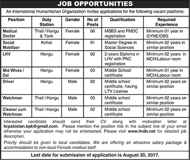 NGO Jobs in KPK August 2017 Medical Doctors, LHV, Midwives, Watchman & Others Latest