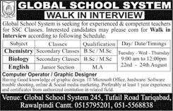 Global School System Rawalpindi Jobs August 2017 Teachers, Computer Operator & Graphic Designer Walk In Interview Latest