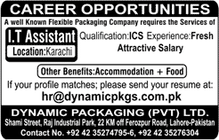 IT Assistant Jobs in Dynamic Packaging Pvt Limited Karachi September 2017 Latest