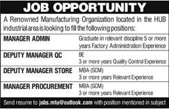Manufacturing Company Jobs in Karachi October 2017 Managers & Others Latest