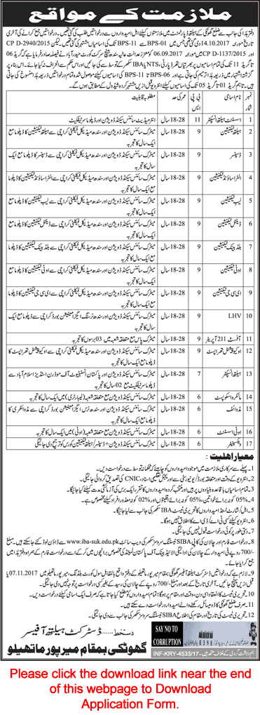 Health Department Ghotki Jobs October 2017 November Application Form Medical Technicians & Others Latest
