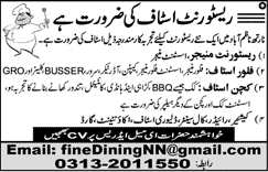 Restaurant Jobs in Karachi November 2017 Managers, Waiters, Cooks & Others Latest