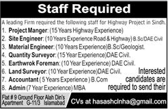 Highway Project Jobs in Sindh 2017 November Civil Engineers, Project Managers & Others Latest