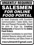 Salesman Jobs in Karachi November 2017 December for Online Food Portal Latest