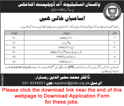 Pakistan Institute of Development Economics Islamabad Jobs 2018 Application Form PIDE Latest