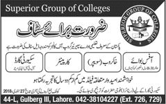 Superior Group of Colleges Lahore Jobs 2018 January Office Boy, Khakroob, Carpenter & Security Guard Latest