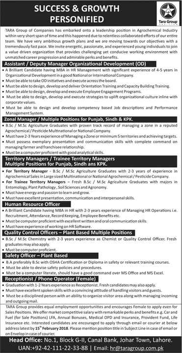 Tara Group Pakistan Jobs 2018 January Managers, QC / HR Officers & Others Latest