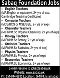 Teaching Jobs in Islamabad 2018 January at Sabaq Foundation Latest