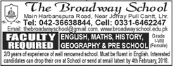 Teaching Jobs in Lahore 2018 January at The Broadway School Latest