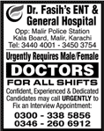 Doctor Jobs in Karachi 2018 January at Dr Fasih's ENT & General Hospital Latest