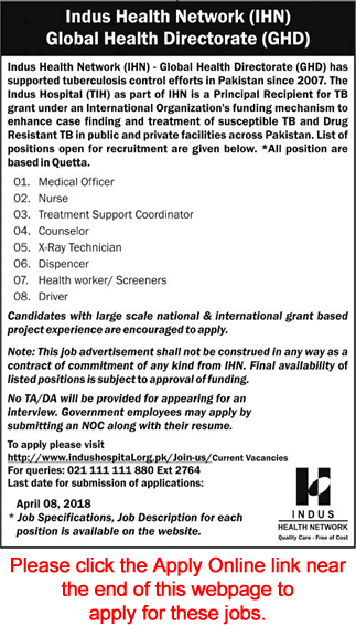 Indus Hospital Quetta Jobs April 2018 Apply Online Medical Officer, Nurse & Others Latest