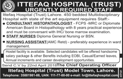 Ittefaq Hospital Lahore Jobs April 2018 Nurses, Nursing Assistant & Consultant Latest